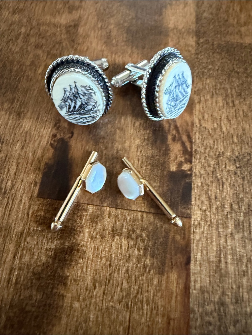 Classic Silver and White Nautical Cufflinks plus 1 more set- Men's Accessories